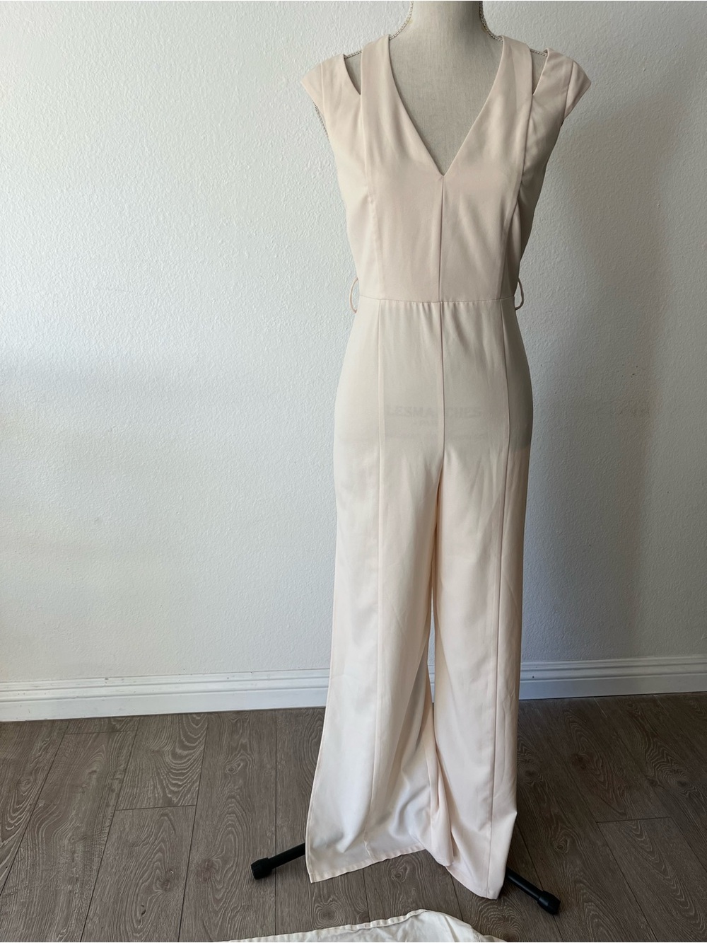 Mustard Seed Cream V-Neck Wide-Leg Jumpsuit